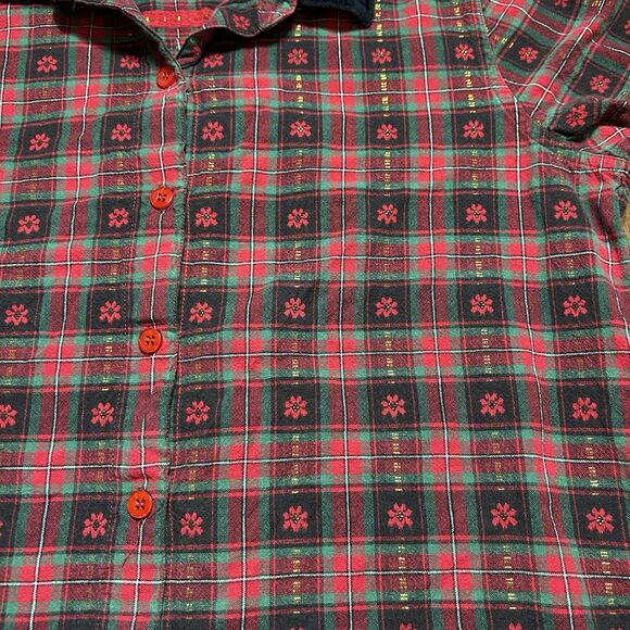 Vintage Cabin Creek Red Plaid ButtonUp Poinsettia Christmas Shirt Women L Petite - Picture 2 of 9
